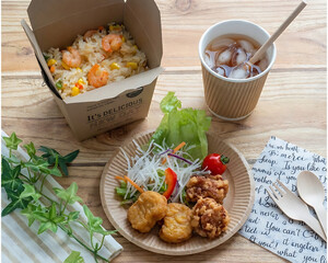 Healthy Takeaway Lunch Set with Shrimp Fried Rice and Salad 