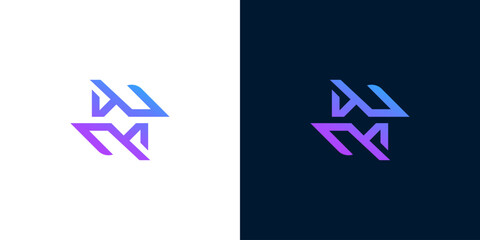 Abstract modern lettermark logo design featuring a dynamic blue and purple gradient, symbolizing connection, progress, and innovative digital solutions for businesses