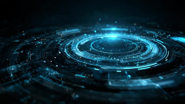 4K Futuristic digital technology background with glowing blue circles and data flow video