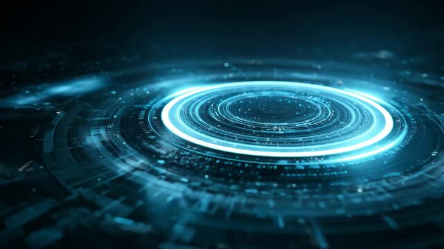 4K Abstract blue glowing digital technology background with futuristic circular light effect and data stream concept of innovation, network, and cyber security video