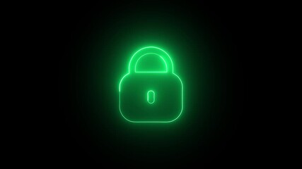 Neon Green Lock on Black Background Secure Safety Concept glowing lock security safety symbol