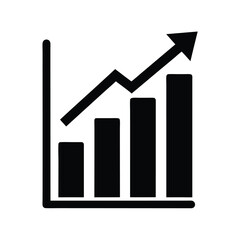 Simple black bar graph shows growth trend, with an upwardpointing arrow indicator