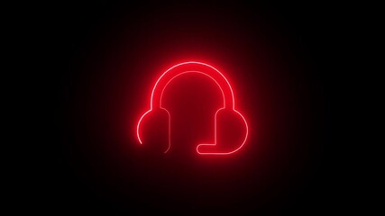 Red Neon Headset Glowing on Black Background Customer Service Call Center Symbol glowing headset customer service symbol