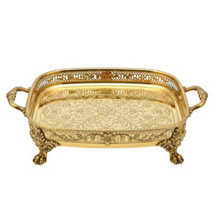 Ornate golden tray isolated on transparent background