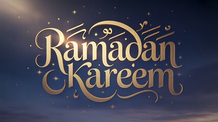 Ramadan Kareem golden calligraphy with starry sky Arabic