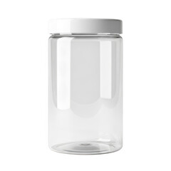 Clear glass storage jar with white lid isolated on transparent background