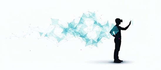 Man wearing VR headset interacting with futuristic digital interface