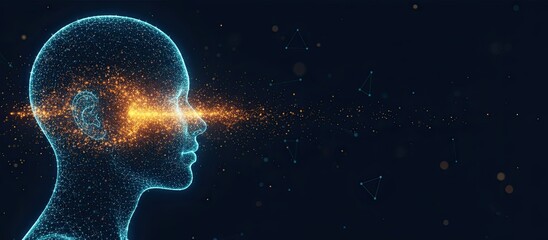 Futuristic human head with glowing neural connection