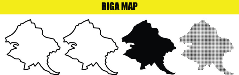 Riga Map Outline in Various Colors and Styles By Illustration