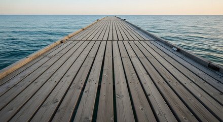 Wooden pier perspective extending over the turquoise Black Sea w