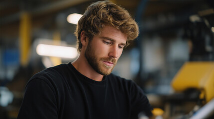 Technician inspecting a mechanical issue in a machine, focused attention and tools nearby expressing diagnosis, repair process, and technical responsibility. cinematic color correction, natural