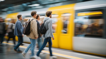 Crowded train platform with passengers rushing to board, busy commuters, urban stress, packed public transport, fast paced lifestyle, daily commute reality and metropolitan movement atmosphere