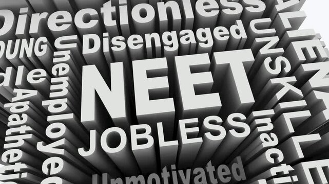 NEET Not in Employment Education or Training Words Text 3d Animation