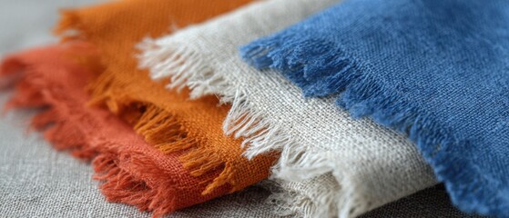 テーブルの上にほつれたエッジを持つカラフルな布片