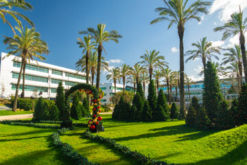 Lagoas Business Park on Sunny Day. Office Buildings and Green Lawn with Palm Trees. Oeiras, Portugal