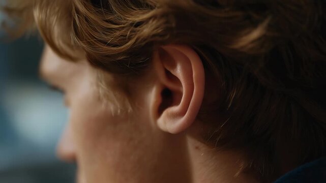 A human ear double-exposed with sound waves and city noise maps, illustrating acoustic pollution, sound design, and auditory awareness. cinematic color correction, natural uneven lighting yet