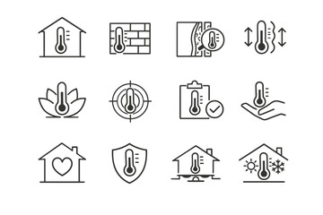 Cue home installation icon placement icons thermometer interior data correct wall vector