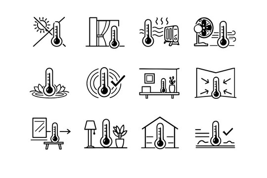 Mindful icon placement calm indoor stability logic rays wall thermometer vector correct