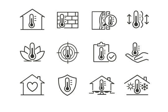 Cue home installation icon placement icons thermometer interior data correct wall vector