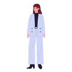 Stylish Modern Woman in Suit Isolated on White. Women's Clothing. Flat Vector Illustration.