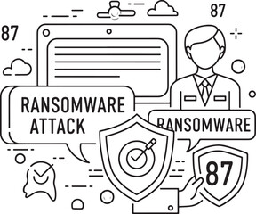 Fototapeta premium Ransomware Attack Cybersecurity Illustration, Digital Extortion and Data Hijacking Concept