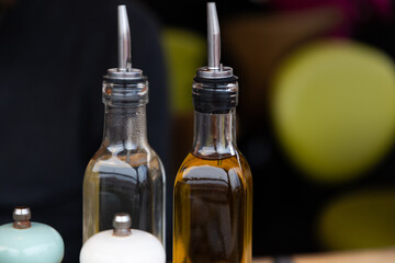 oil and vinegar on restaurant table