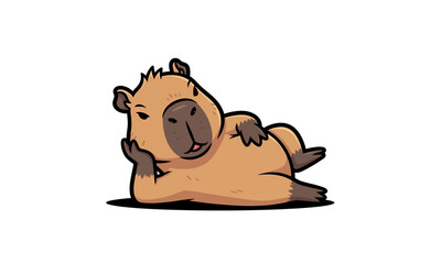 Cartoon Capybara Lying Down Relaxing Peacefully.