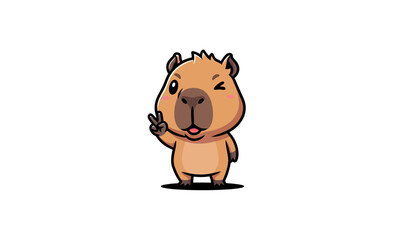 Cartoon Capybara Standing on Two Legs Waving.
