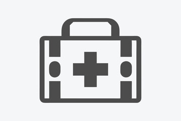Obraz premium Simple gray icon shows a closed first aid kit with a handle