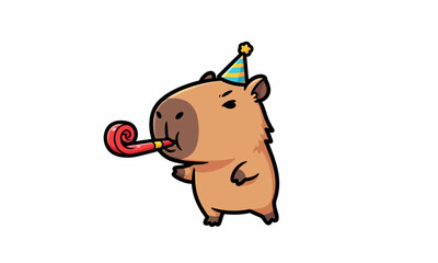 Cartoon Capybara with Party Hat and Lollipop.