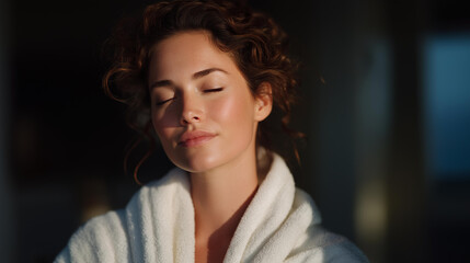 Light therapy for wellbeing showing peaceful person near bright light source, mental health support, relaxation, daily wellness routine and modern holistic care approach cinematic color correction,