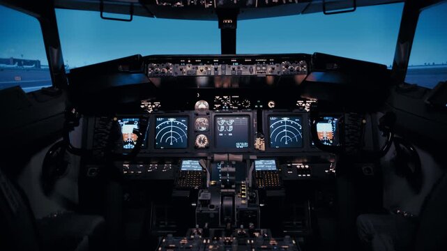 Professional Flight Simulator Cockpit Interior Before Operation