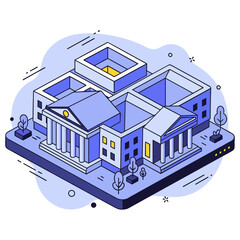 Naklejka premium Modern isometric bank building illustration with classical architecture elements. No editable stroke