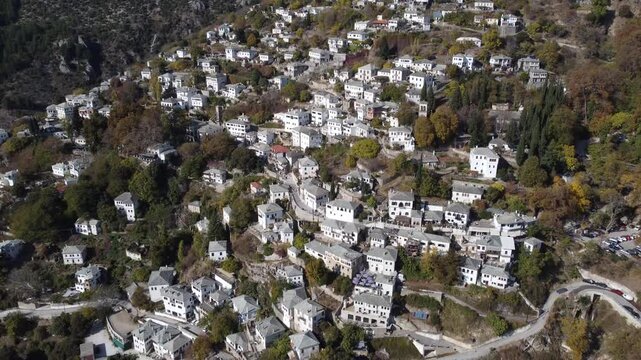 Makrinitsa village at Pelion mountain,Autumn,Aerial view,Magnesia,Thessaly,Greece