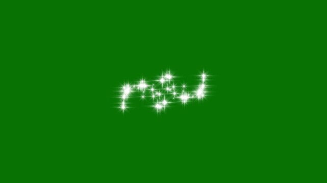 Luxury white glitter sparkles line trail with twinkle star shine animation, fairy dust pixie path, glowing doodle stars, shimmering particle motion and elegant star line effect on green background