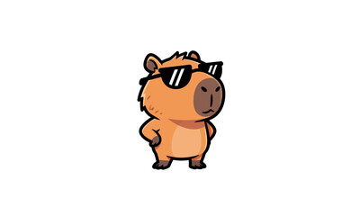 Cartoon Capybara Wearing Sunglasses Standing.