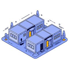 Fototapeta premium Modern minimalist housing complex with geometric architecture. No editable stroke