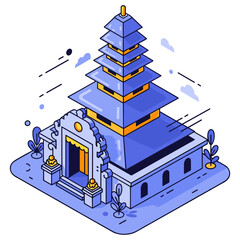 Fototapeta premium Colorful isometric illustration of traditional asian pagoda temple building. No editable stroke