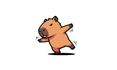 Happy Cartoon Capybara Dancing Freely Alone.
