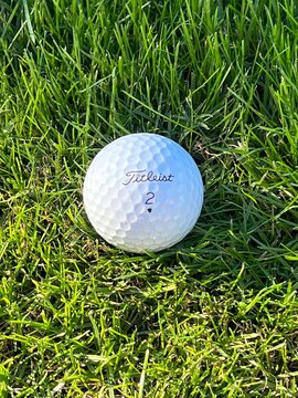 Seattle WA - January 9 2026 - A Titleist golf ball rests on green gras
