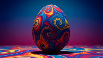 Colorful psychedelic egg with swirling patterns on a vibrant background