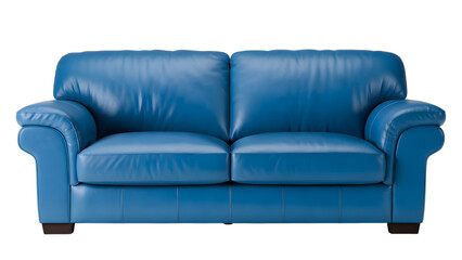 Fototapeta premium Modern Bright Blue Leather Sofa Isolated on Transparent