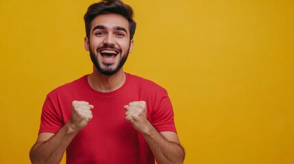 Joyful male with red shirt