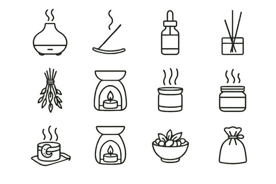 Home scent jar wax vector dried sachet open herbs melt reed icon