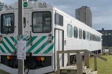 Naklejka premium historic Go Train (a Hawker Siddeley RTC-85SP/D cab car) on view at Roundhouse Park site of Toronto Railway Museum