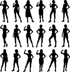 Obraz premium Black silhouettes of women flexing muscles in various poses
