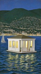 a small house floating on water