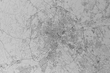 Map of the streets of Rome (Italy) made with black lines on grey paper. Top view. 3d render, illustration