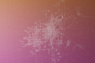 Obraz premium Map of the streets of Springfield (Illinois, USA) made with white lines on pinkish red gradient background. Top view. 3d render, illustration