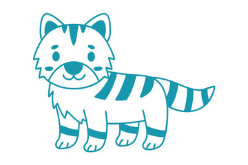 Obraz premium Turquoise feline character displays a cute pose with its unique striped pattern and fluffy fur